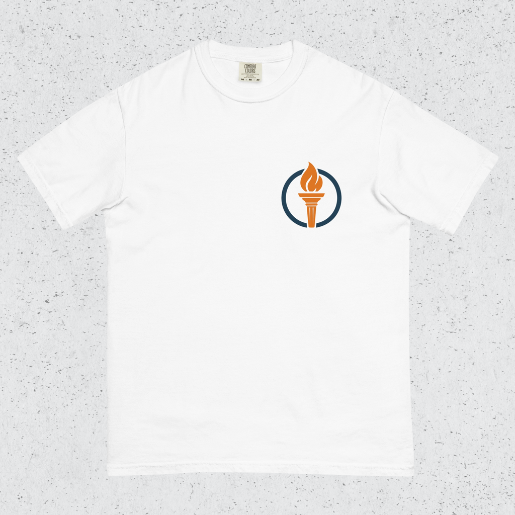 A white FFF branded t-shirt on a grey background.